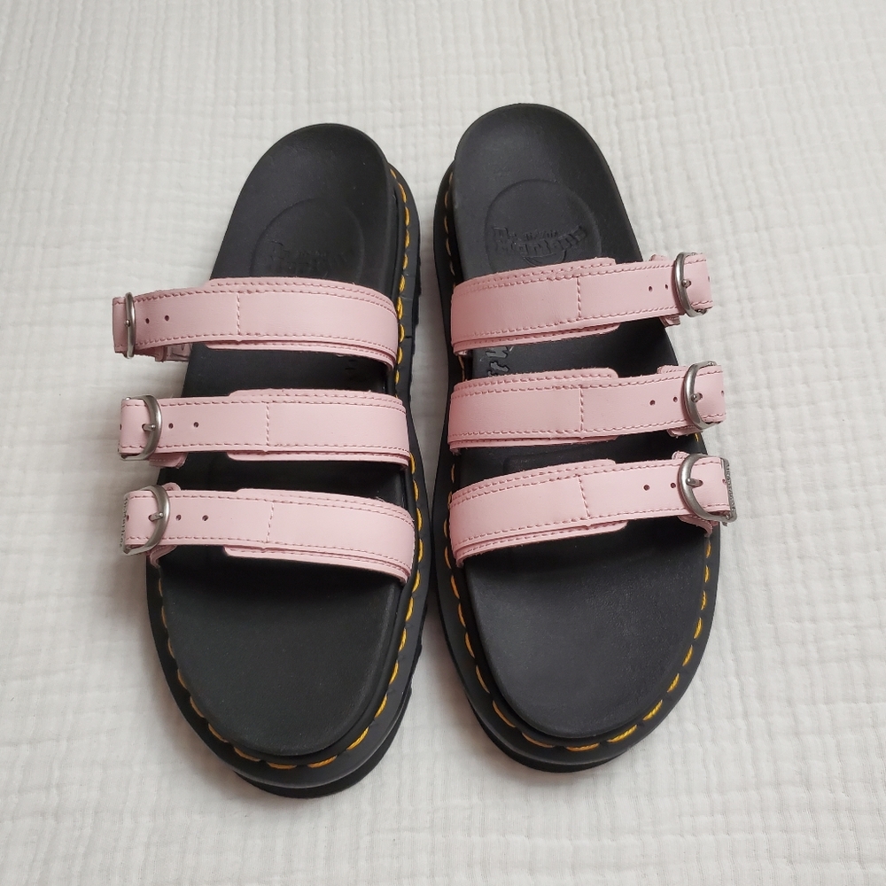 Dr Martens BLAIRE LEATHER SLIDE SANDALS Size 10 Classic Boho Retro Pastel Pink - Picture 15 of 16